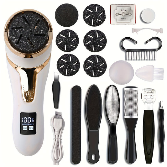 Deluxe Fußpflege-Set – Elektrischer Hornhautentferner mit Staubsauger, LCD-Anzeige & Aufsätzen