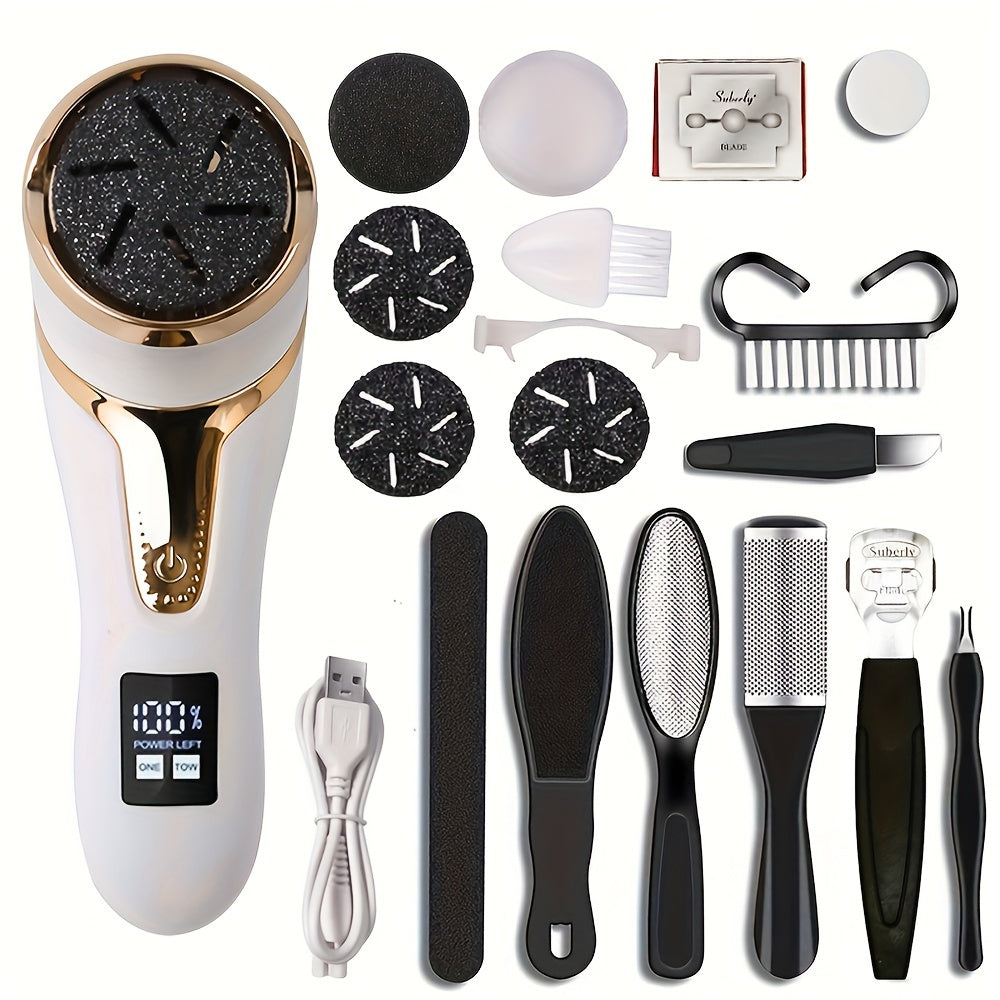 Deluxe Fußpflege-Set – Elektrischer Hornhautentferner mit Staubsauger, LCD-Anzeige & Aufsätzen