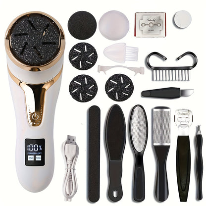Deluxe Fußpflege-Set – Elektrischer Hornhautentferner mit Staubsauger, LCD-Anzeige & Aufsätzen